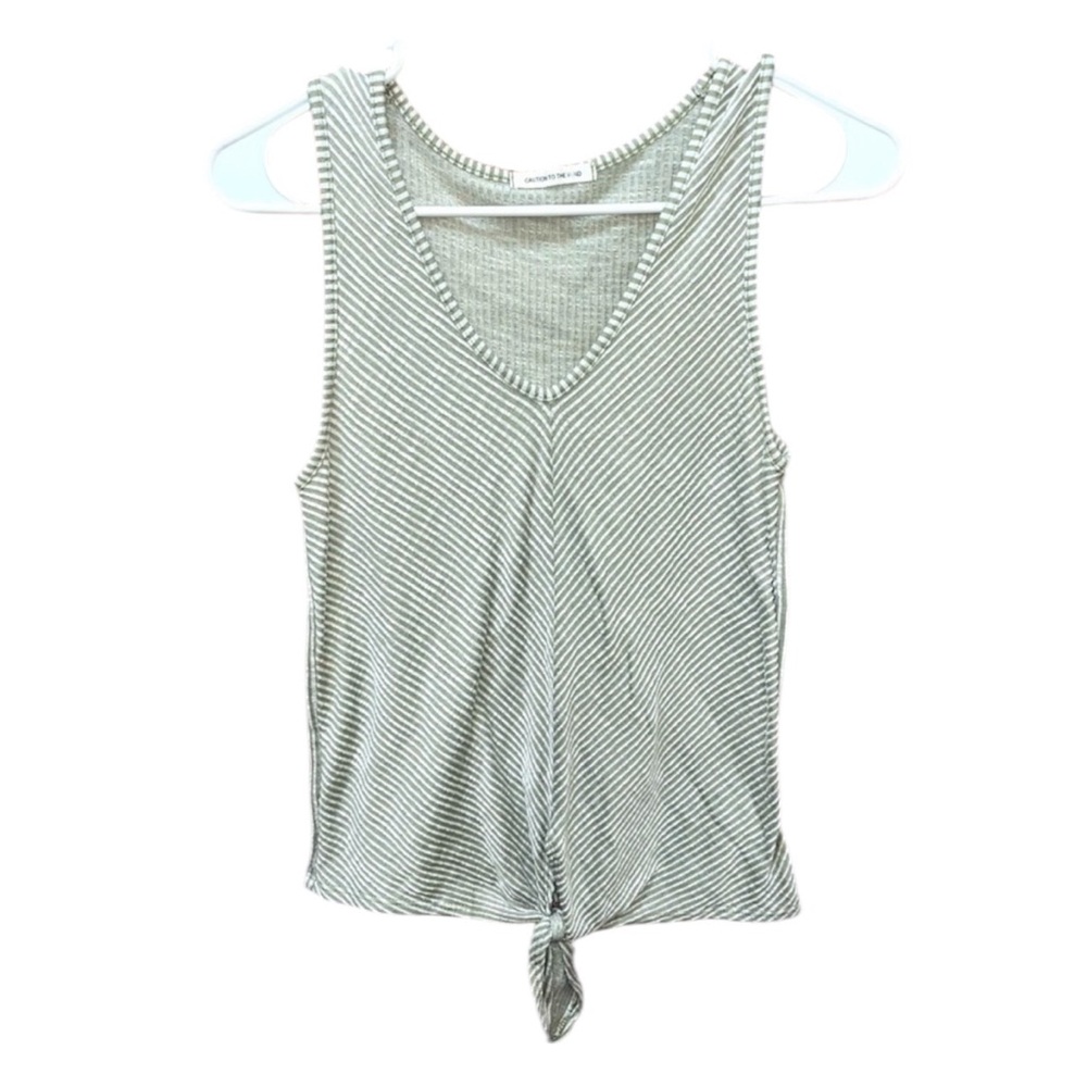 Caution To The Wind Green Ribbed Tank Top